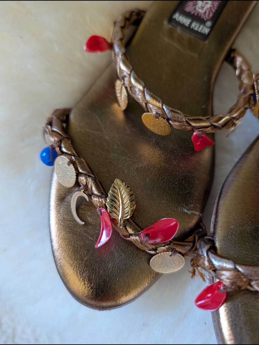 Anne Klein Metallic Bronze Braided Slide Sandals with Whimsica Celestial Accents - Picture 5 of 5